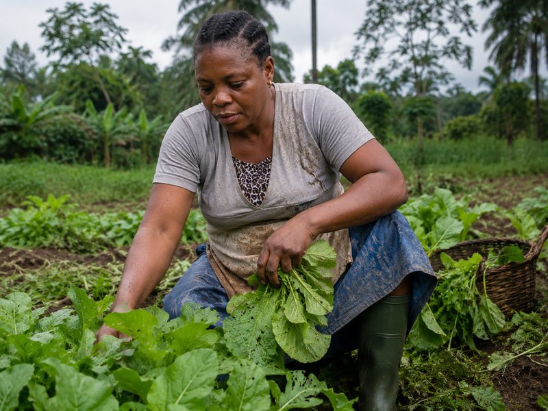 Femme agricultrice récoltant ses légumes
